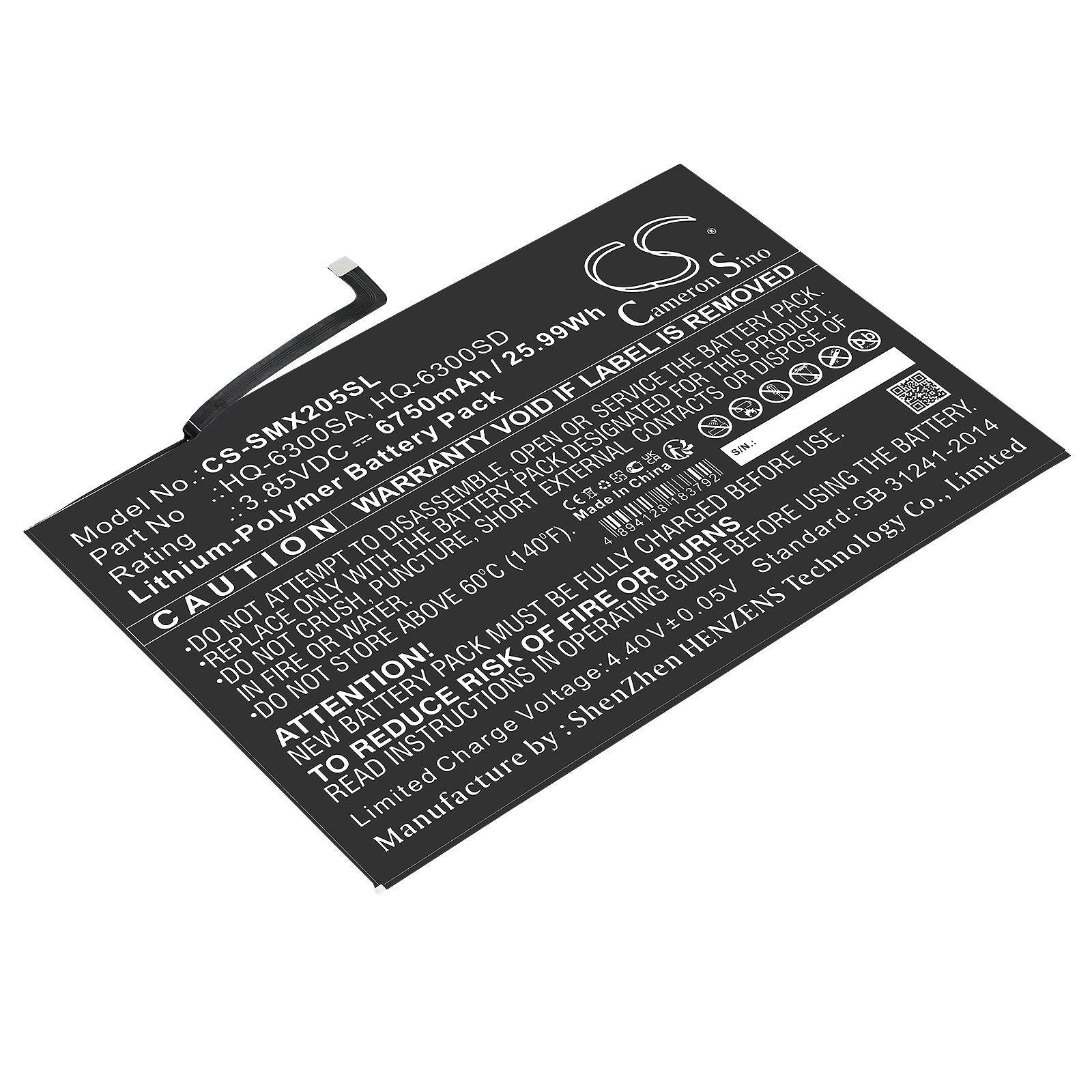 6750mAh Replacement Battery for Samsung Galaxy Tab A8 10.5" (SM-X200, SM-X205) Tablet - HQ-6300SA/SD, 3.85V Li-Polymer