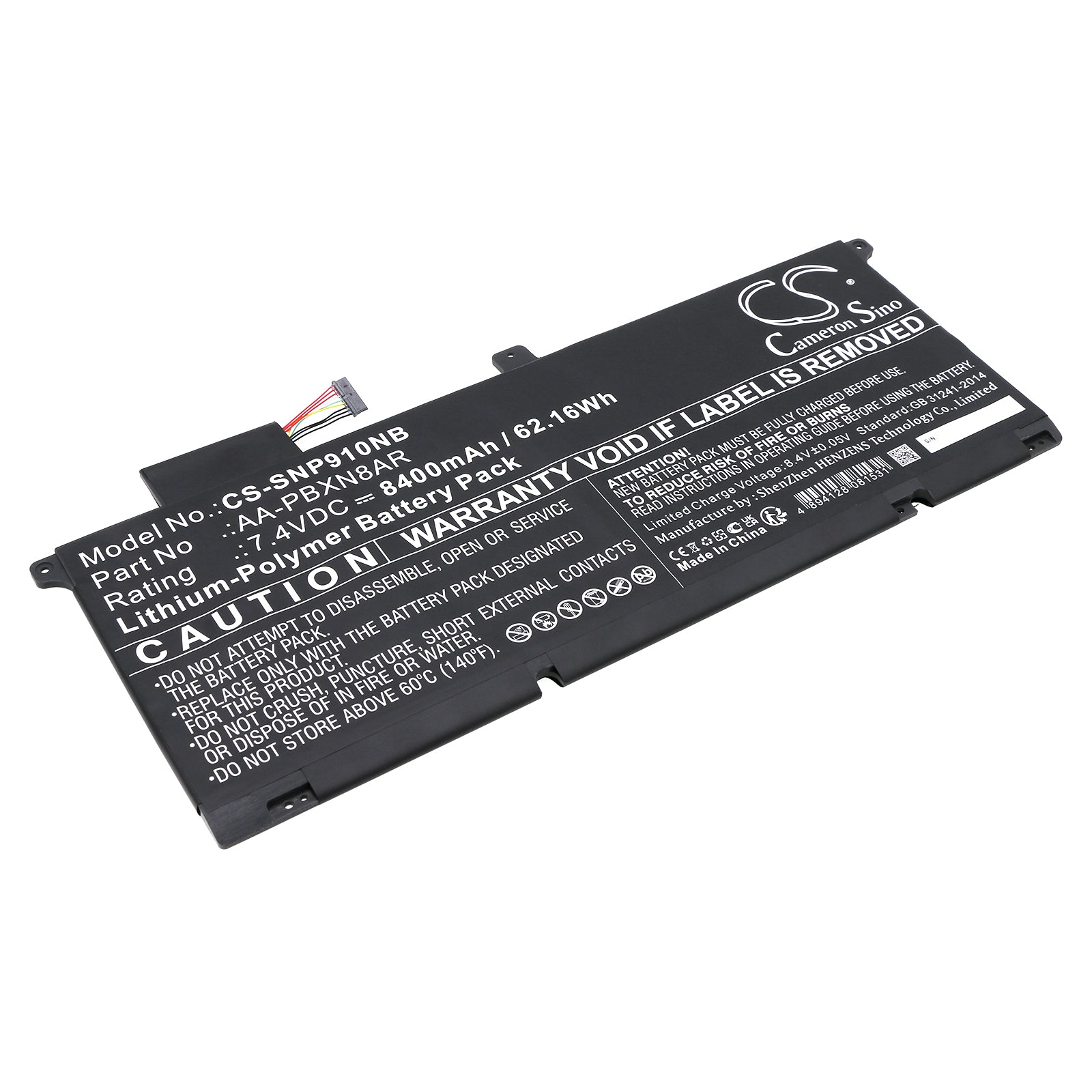 62.16Wh Li-Polymer Replacement Battery for Samsung NP900X4C Series, AA-PBXN8AR, 7.4V 8400mAh Laptop Battery