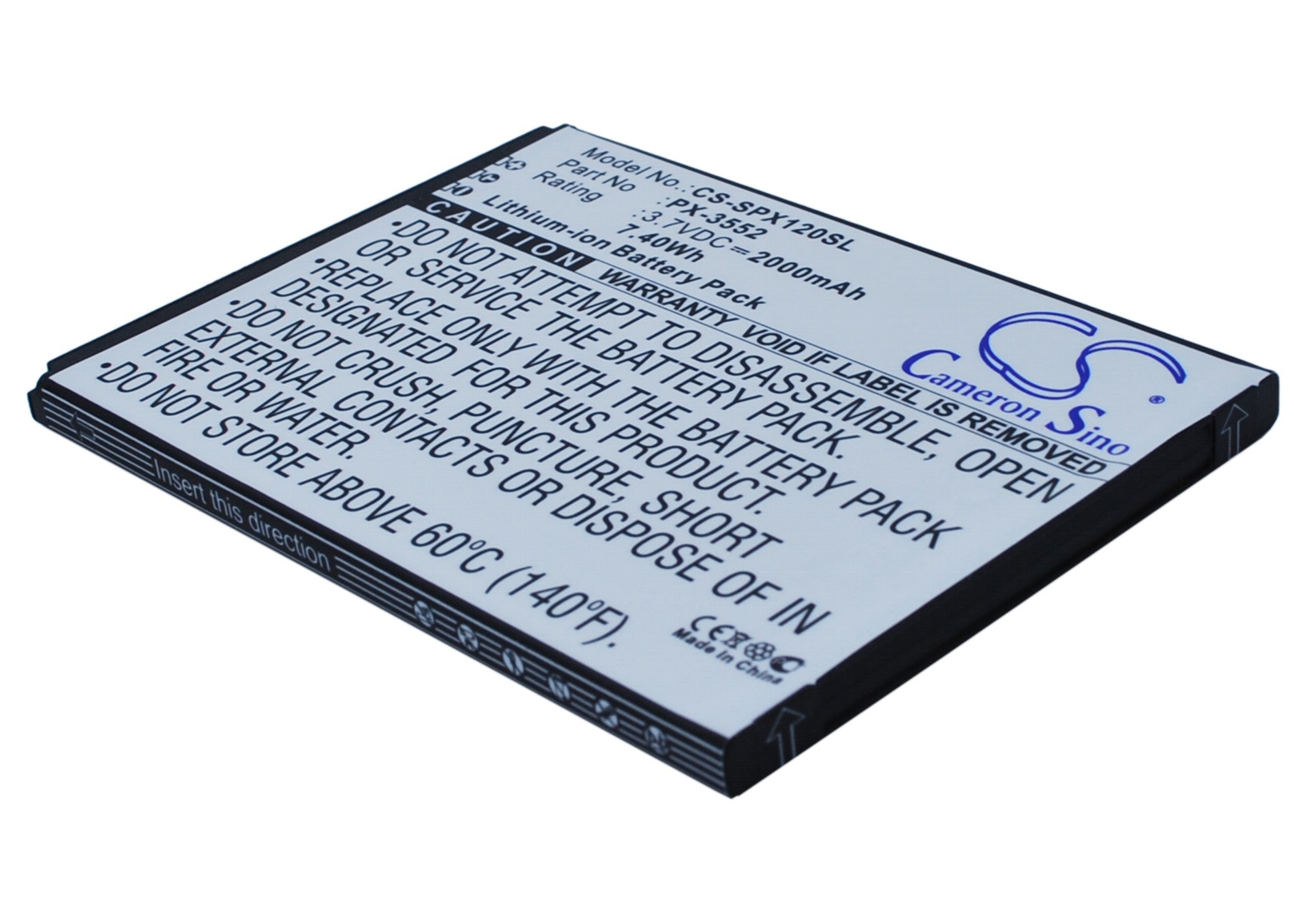 2000mAh Replacement Battery for Simvalley SPX-12 Smartphone - 3.7V Li-ion, PX-3552 Compatible (76.88x56.64x4.95mm)
