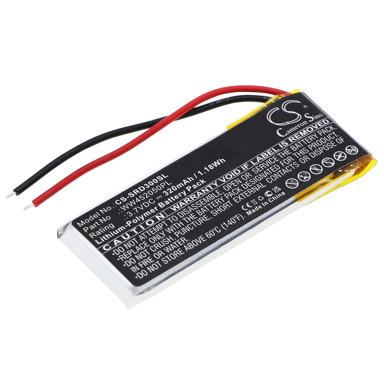 320mAh Replacement Battery for Cardo Q1/Q3 & Scala Rider FM/Solo Headsets (3.7V, 1.18Wh) - 51.5x20.4x4.6mm