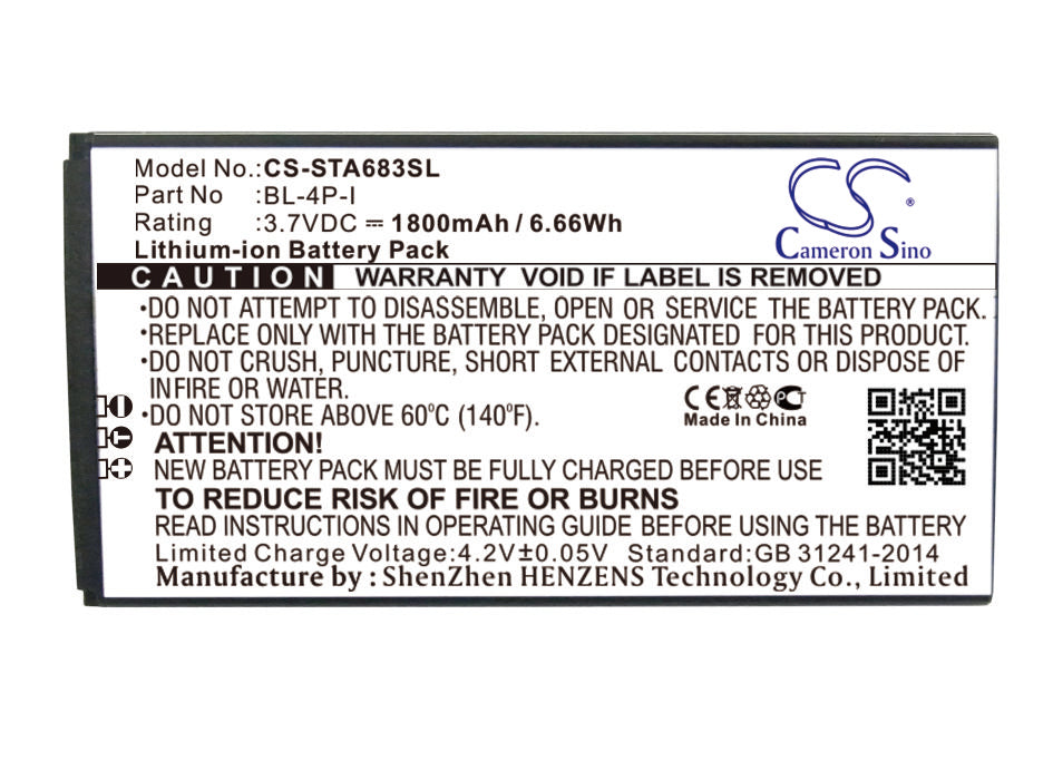 1800mAh Replacement Battery for Smartfren Andromax i2 AD683J Mobile Phone, 3.7V Li-ion - Extended Life