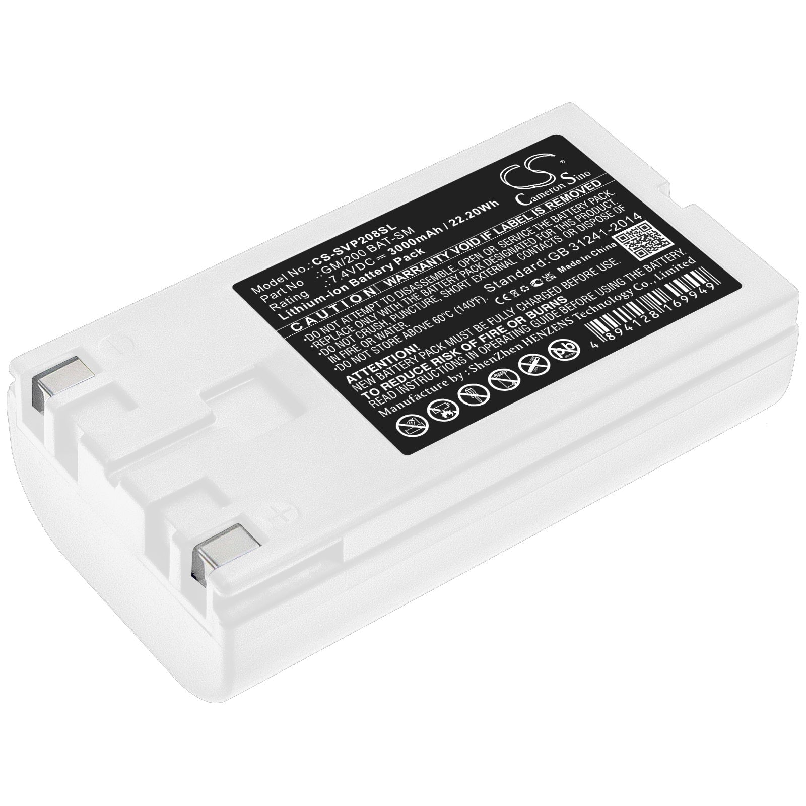 3000mAh Replacement Battery for Sato VP208 Portable Printer, 7.4V Li-ion - GM/200 BAT-SM Compatible