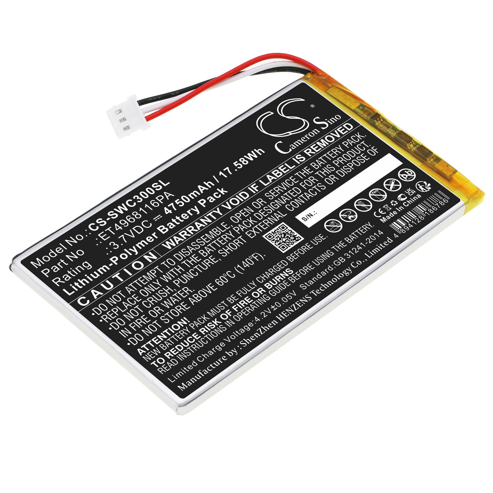 4750mAh Replacement Battery for Swing Caddie SC300 Launch Monitor - GPS Navigator (3.7V, 17.58Wh)