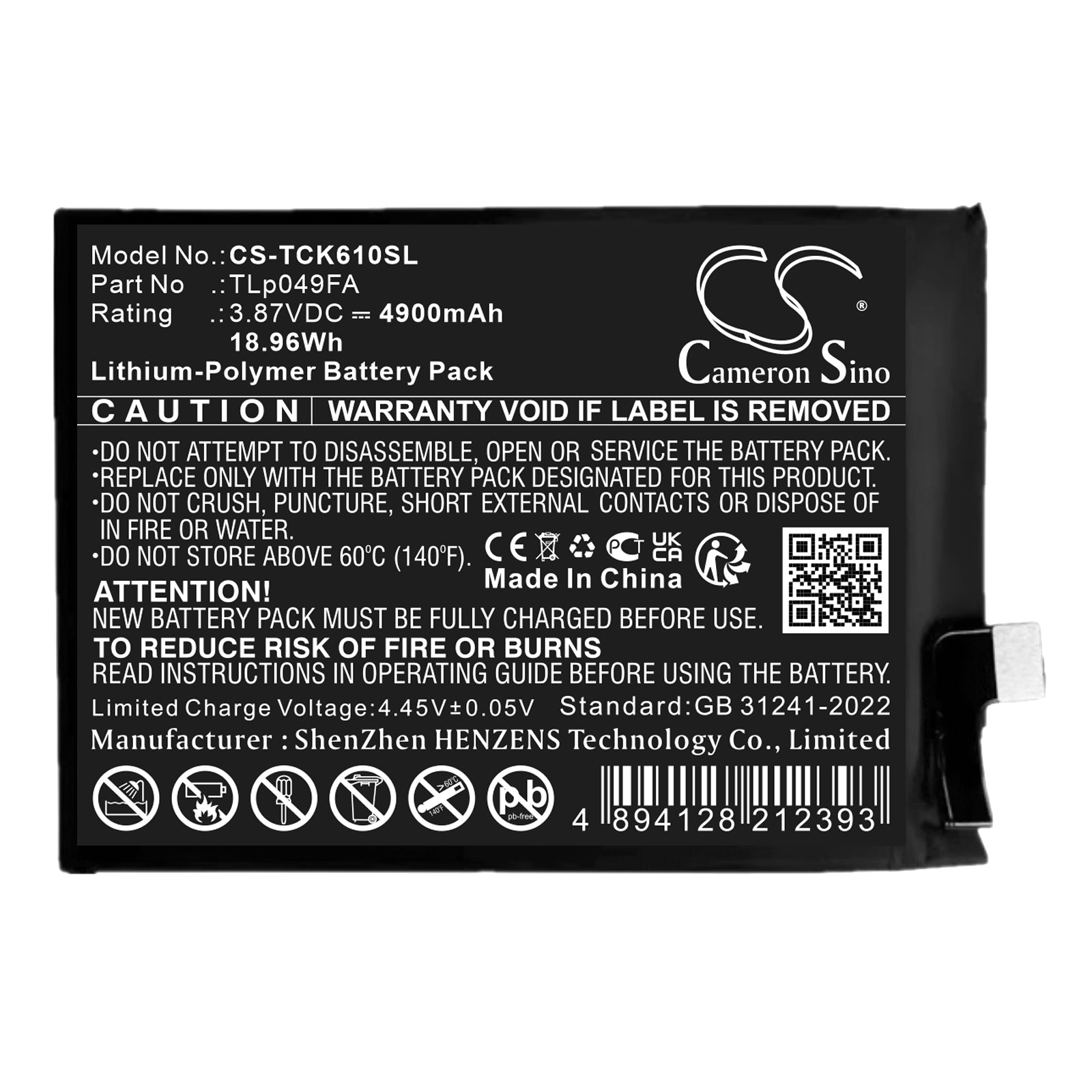 4900mAh Replacement Battery for TCL 40 SE & Sharp Aquos V7 Plus (TLp049FA) - 3.87V Li-Polymer Cell