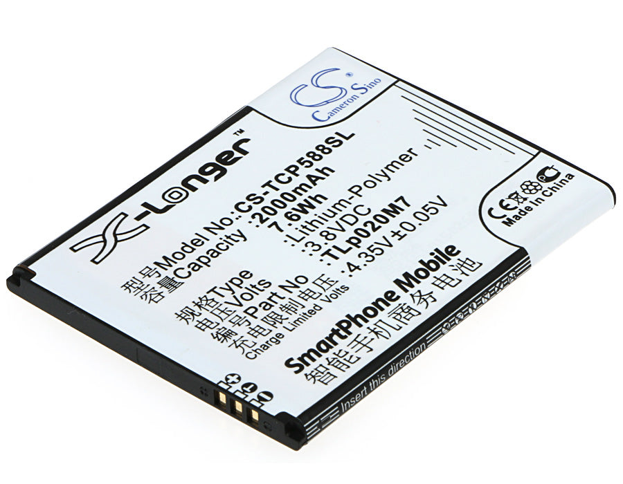 TCL P588 P588L Smartphone Battery Replacement - 2000mAh, 3.8V, 7.6Wh Li-Polymer TLp020M7 (69.85x55.85x4.10mm)
