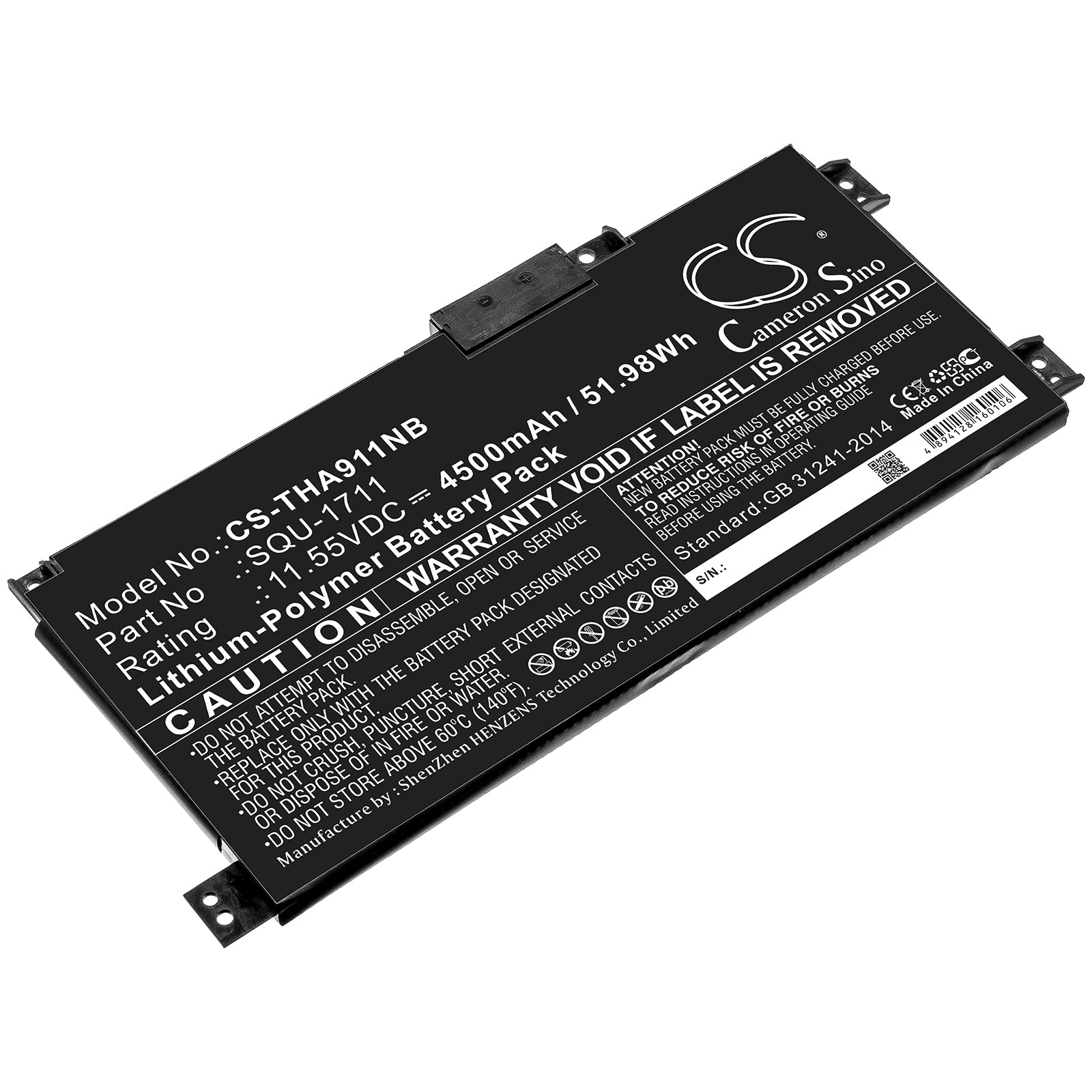 51.98Wh Li-Polymer Battery for Thunderobot G7000M & 911 Series Laptops - 11.55V 4500mAh Replacement