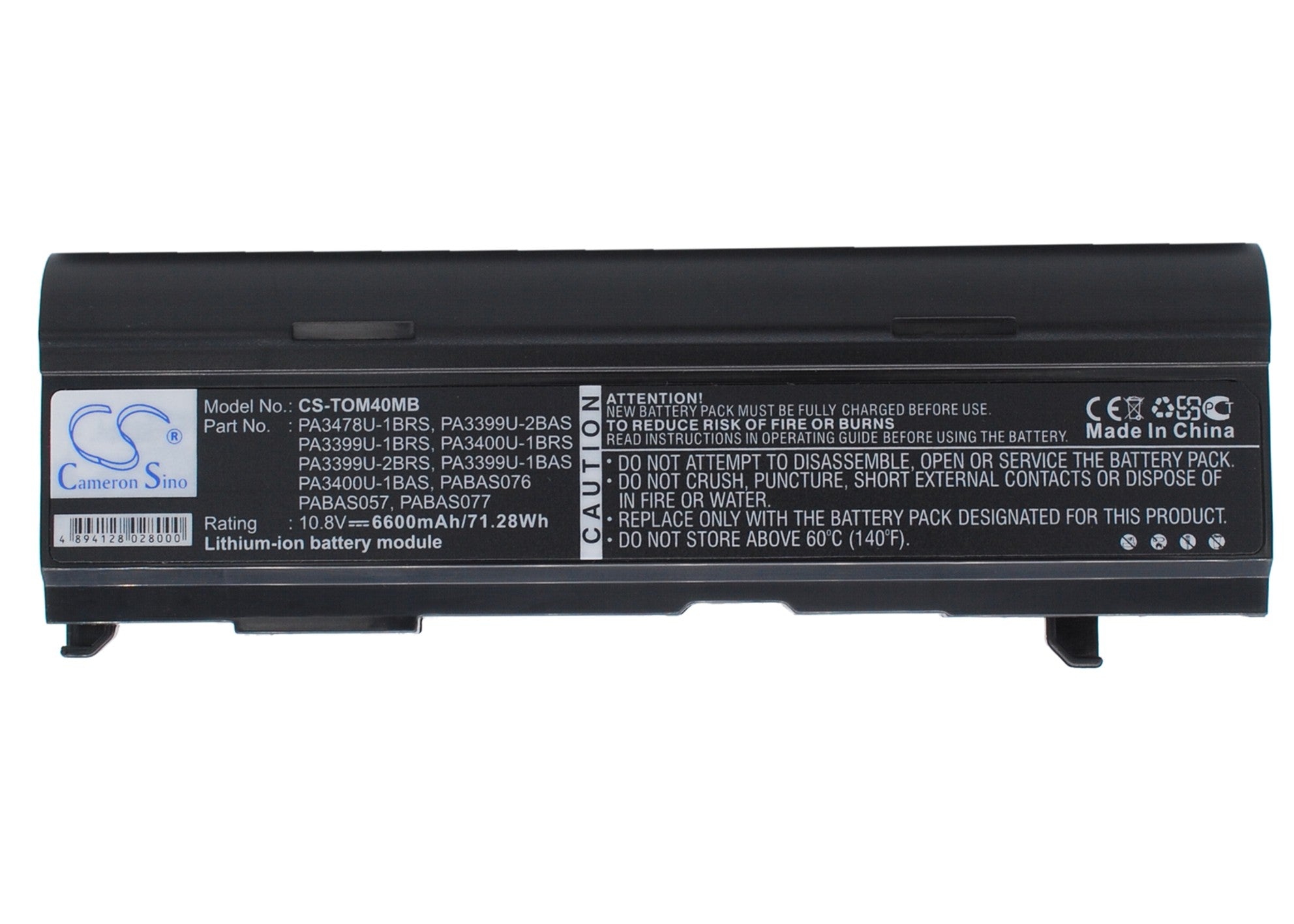 6600mAh Extended Laptop Battery for Toshiba Satellite, Tecra, Dynabook - 10.8V Li-ion, Slim Fit (206x64x20mm)