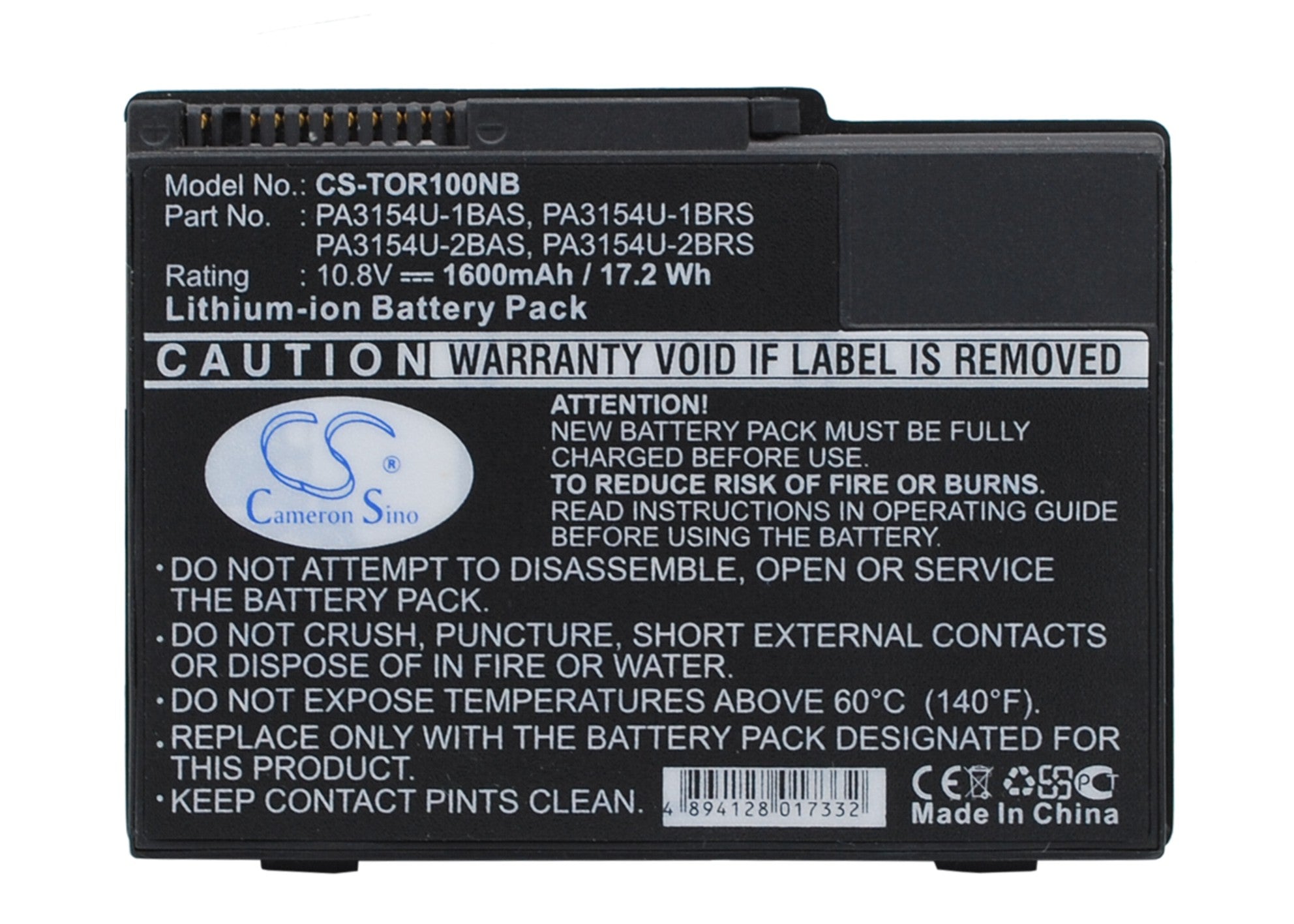 1600mAh Li-ion Laptop Battery for Toshiba Portege 2000 2010 R100 R200 - 10.8V Replacement - PA3154U Series