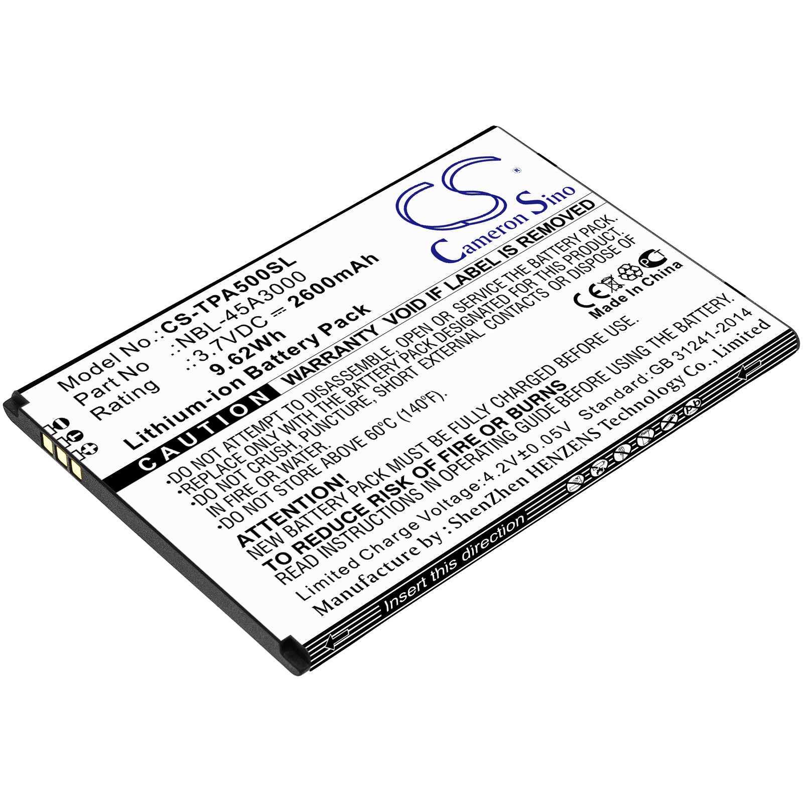 2600mAh Replacement Battery for TP-Link Neffos A5 TP7032A Smartphone - 3.7V Li-ion