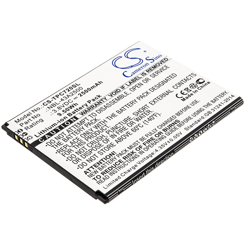 Neffos C7s Battery Replacement - 2500mAh, 3.8V, 9.50Wh Li-ion, Compatible with TP7051A & TP7051C Smartphones (NBL-43A2500)