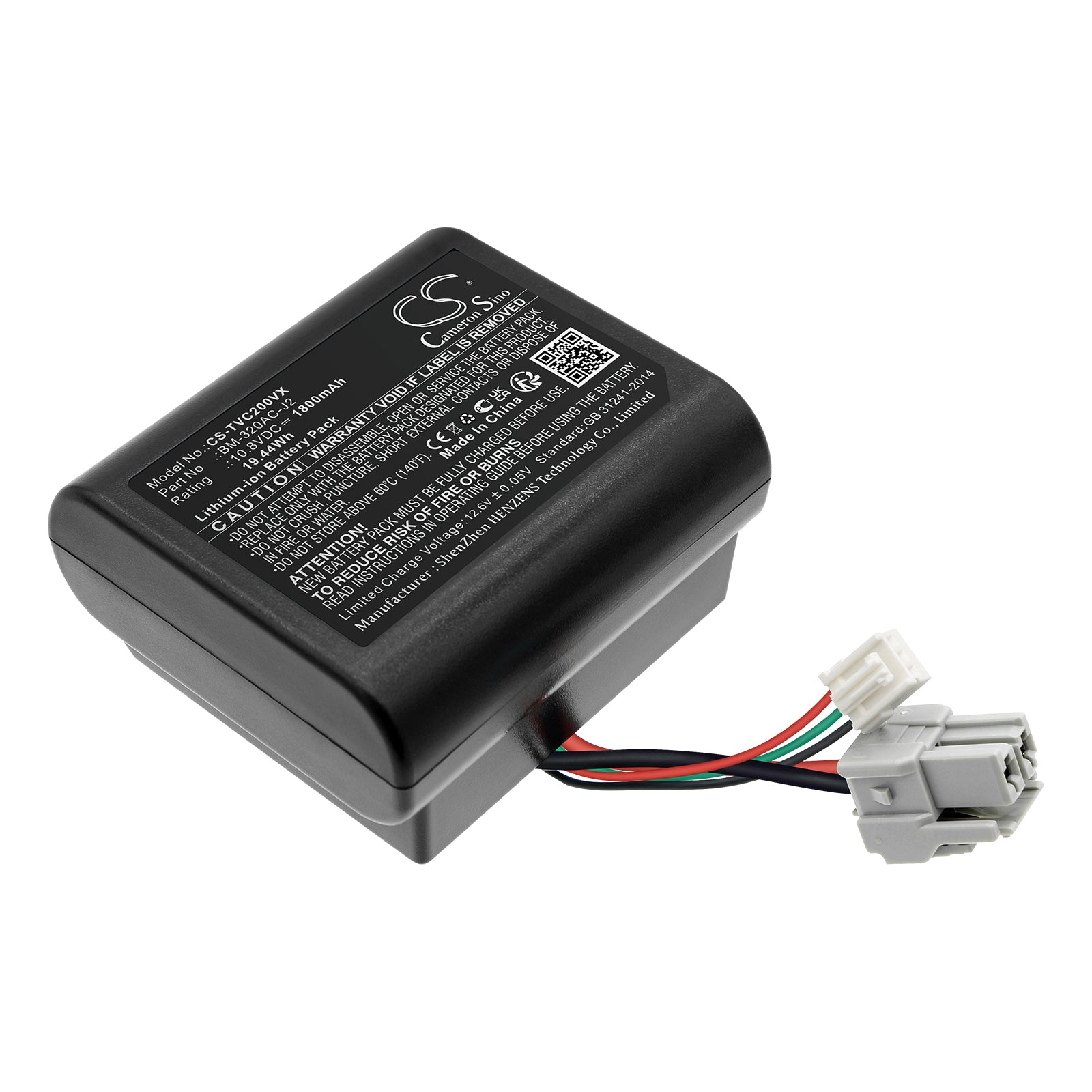 1800mAh Replacement Battery for Toshiba VC-CLS2, VC-CLS11 Vacuum - 10.8V Li-ion - BM-320AC-J2 & BM-320AJ-J2 Models