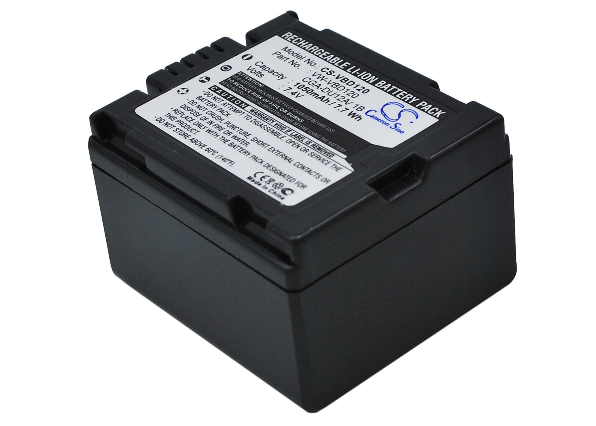 1050mAh 7.4V Li-ion Camcorder Battery for Panasonic NV-GS Series - VW-VBD120 & CGA-DU12 Compatible Replacement