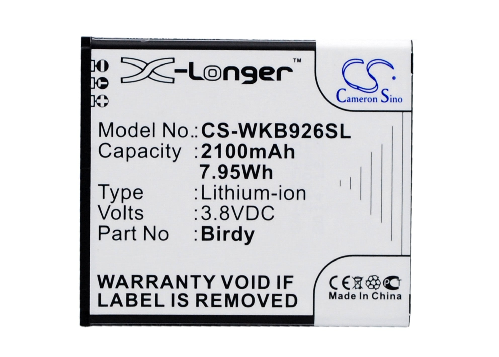 NGM Birdy, Wiko Birdy Series Replacement Battery - 2100mAh, 3.8V Li-ion, 64.31x55.88x4.8mm