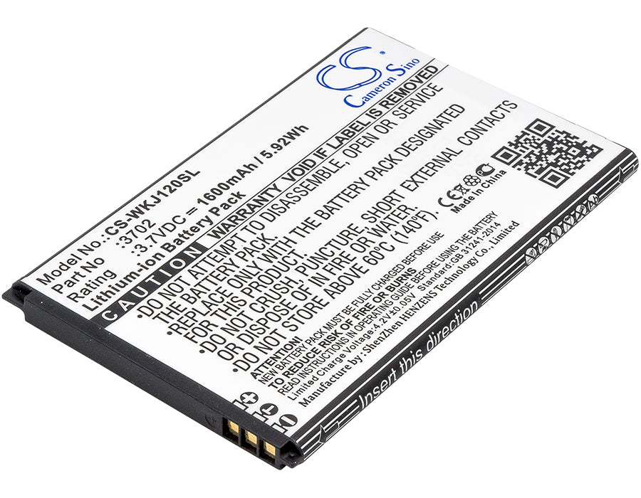 1600mAh Replacement Battery for Wiko Jerry, Sunny 2/3, Lenny 1/2/3 - 3.7V Li-ion, 78.42x50x4.25mm Dimensions