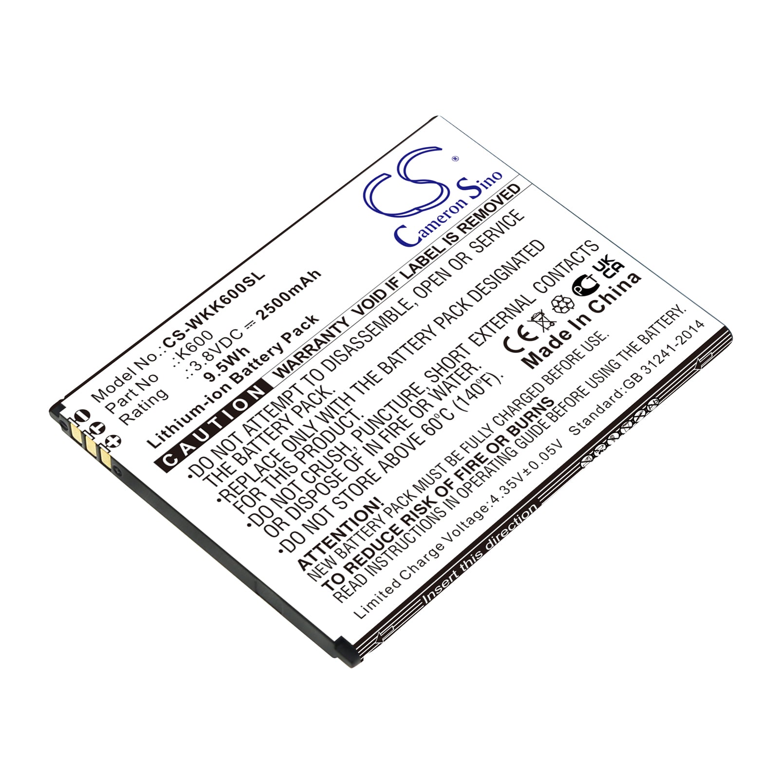 2500mAh Replacement Battery for Wiko Tommy 3 & K600 - 3.8V 9.5Wh Li-ion Smartphone Battery - Phone Power Solution