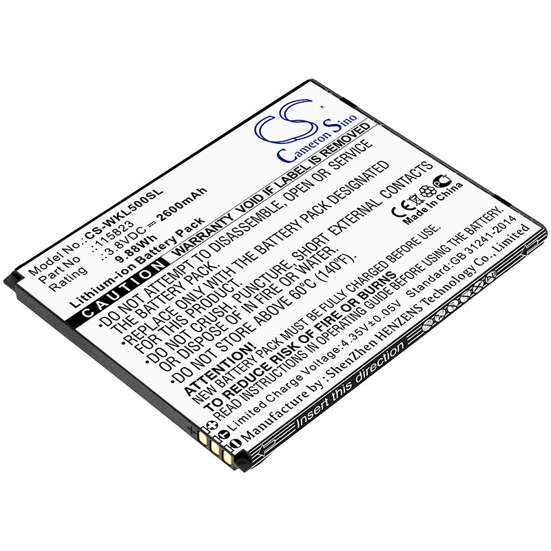 2600mAh Battery for Wiko Lenny 5: 3.8V Li-ion Replacement - 79.9x63.2x4.2mm Smartphone Battery