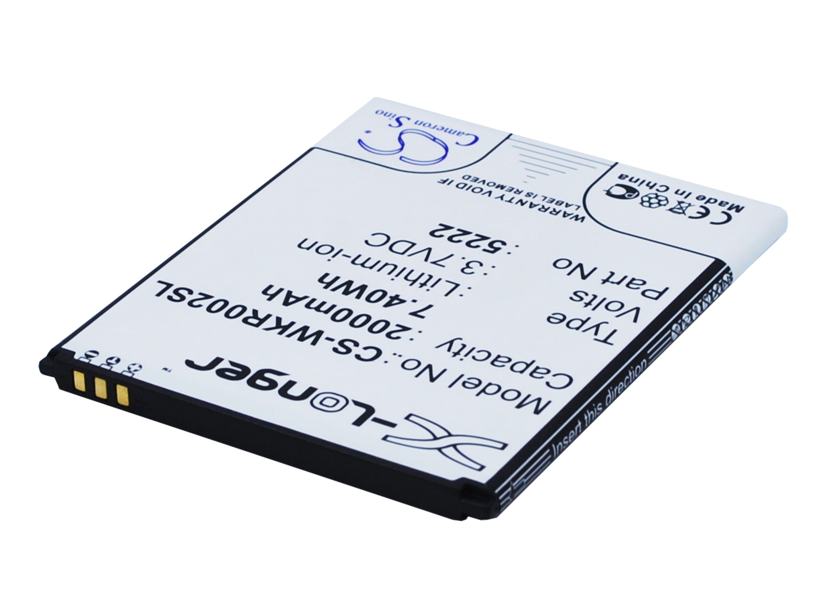 2000mAh Li-ion Battery for Wiko Rainbow Jam, Freddy, Lite 4G - 70x60x4.4mm Replacement