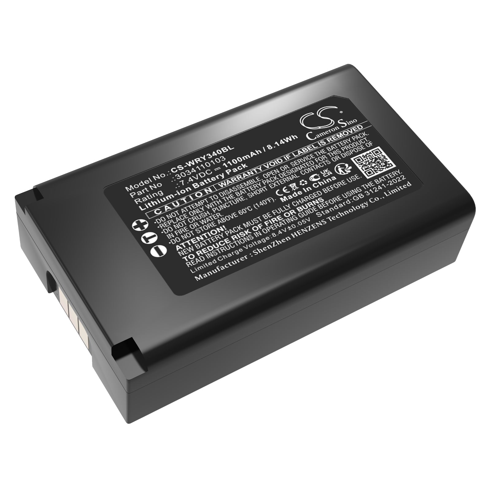Worldline Yoximo Barcode Scanner Replacement Battery - 7.4V 1100mAh Li-ion - Part# 3034110103