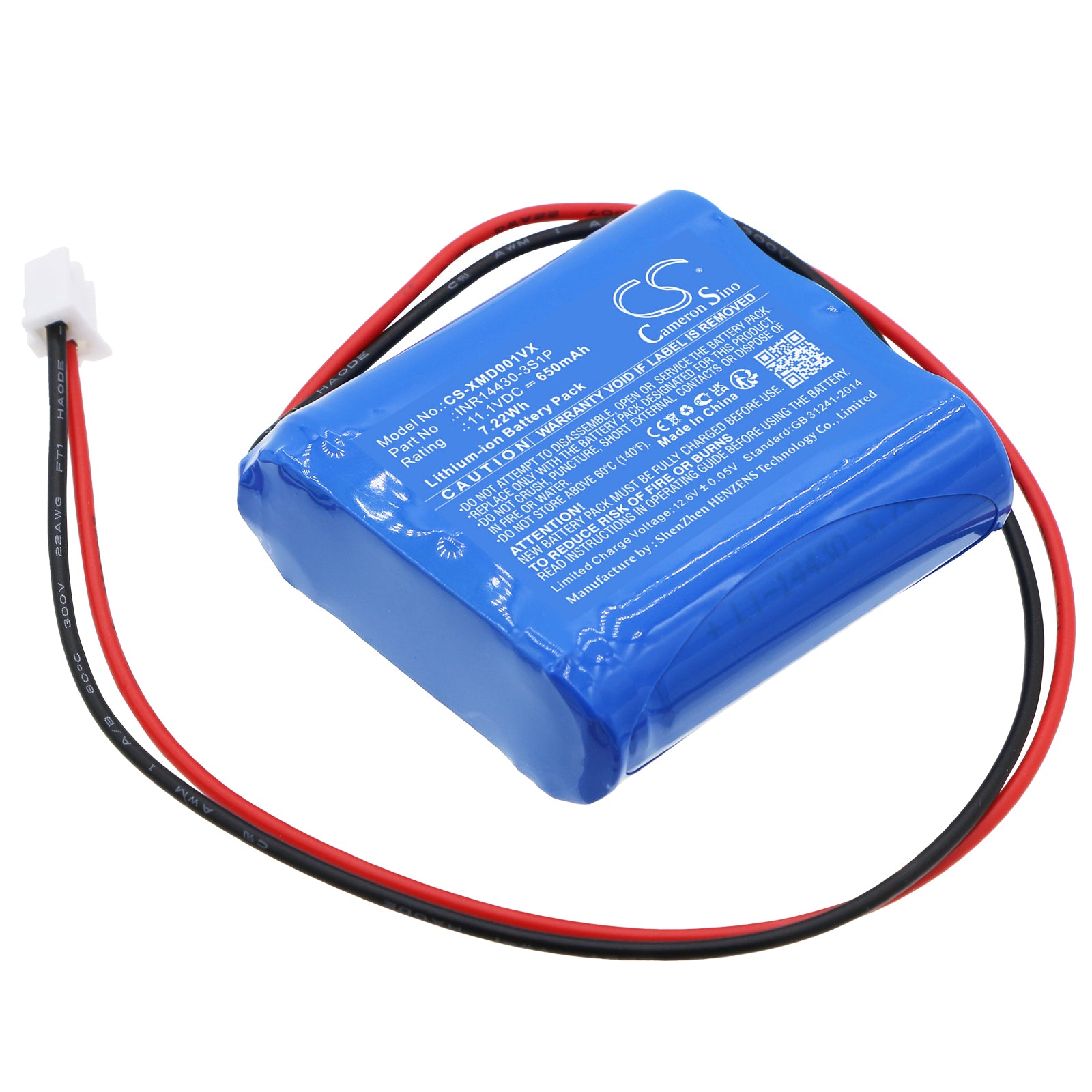 650mAh Replacement Battery for Xiaomi Mijia WXCDJ01SWDK Vacuum - 11.1V, 7.22Wh Li-ion, INR14430-3S1P