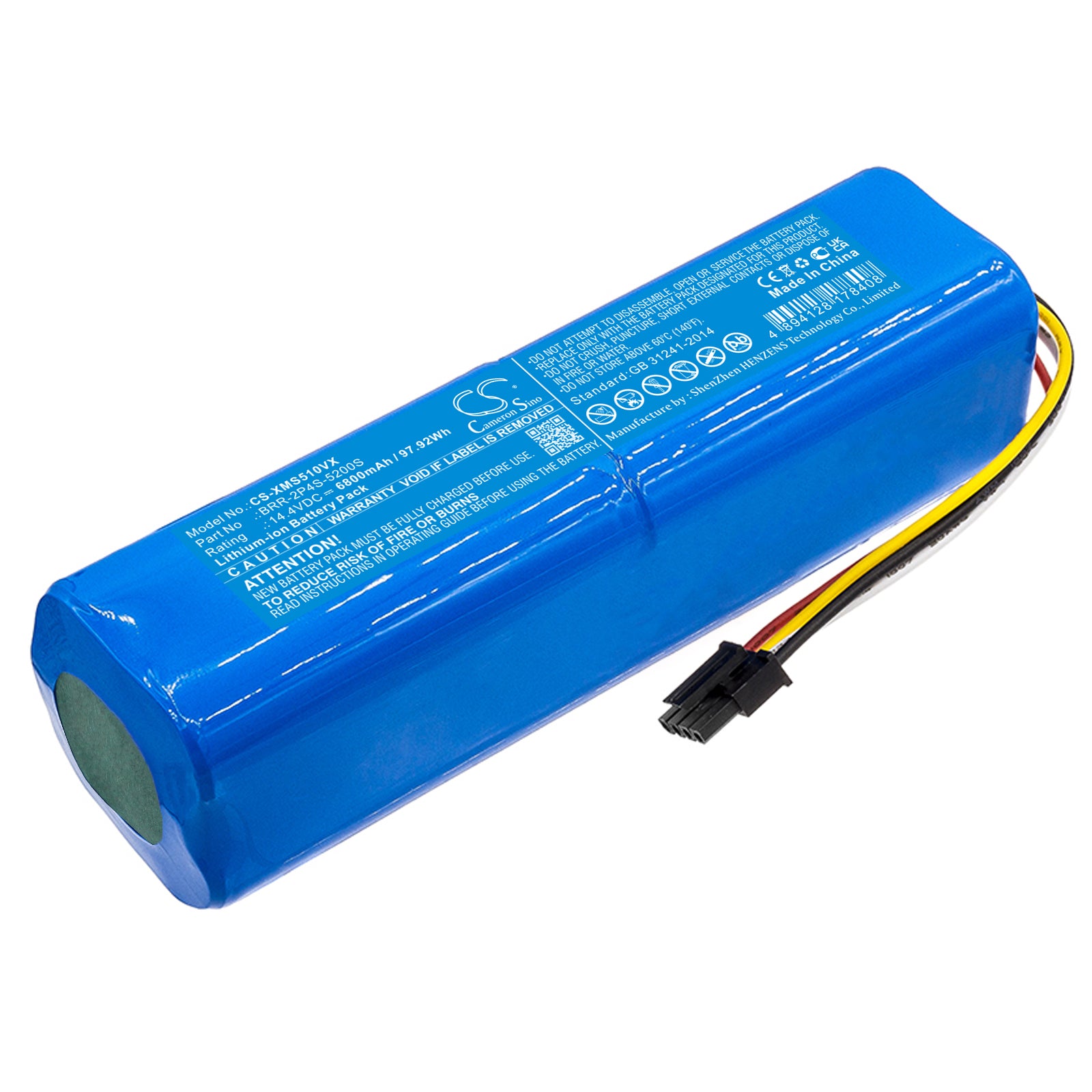 High-Capacity 6800mAh 14.4V Li-ion Replacement Battery for Xiaomi, Roborock, Dreame Robot Vacuums - Extended Runtime Upgrade