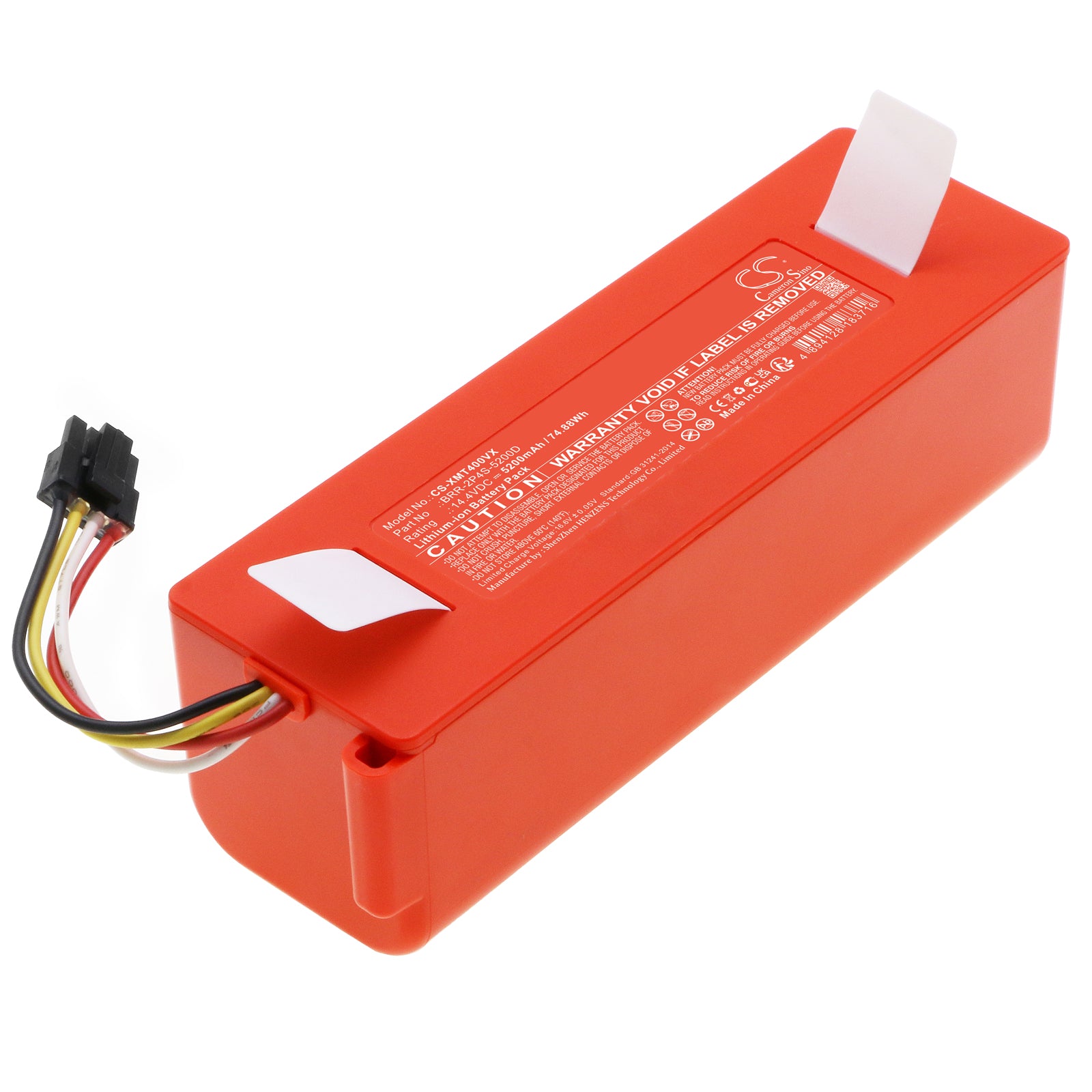 5200mAh Replacement Battery for Roborock/Xiaomi/Dreame Robot Vacuums - 14.4V Li-ion, 74.88Wh (142x43.7x44.3mm)