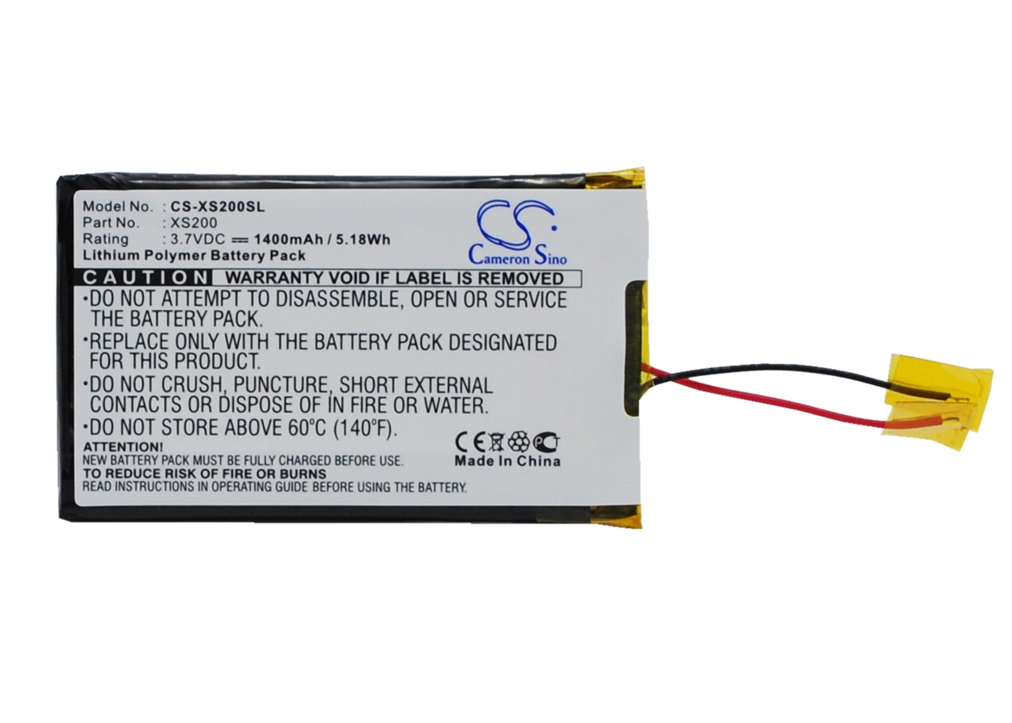 1400mAh Battery Replacement for Archos Gmini XS200 XS202 Media Player - 3.7V Li-ion - MP3 Player Battery