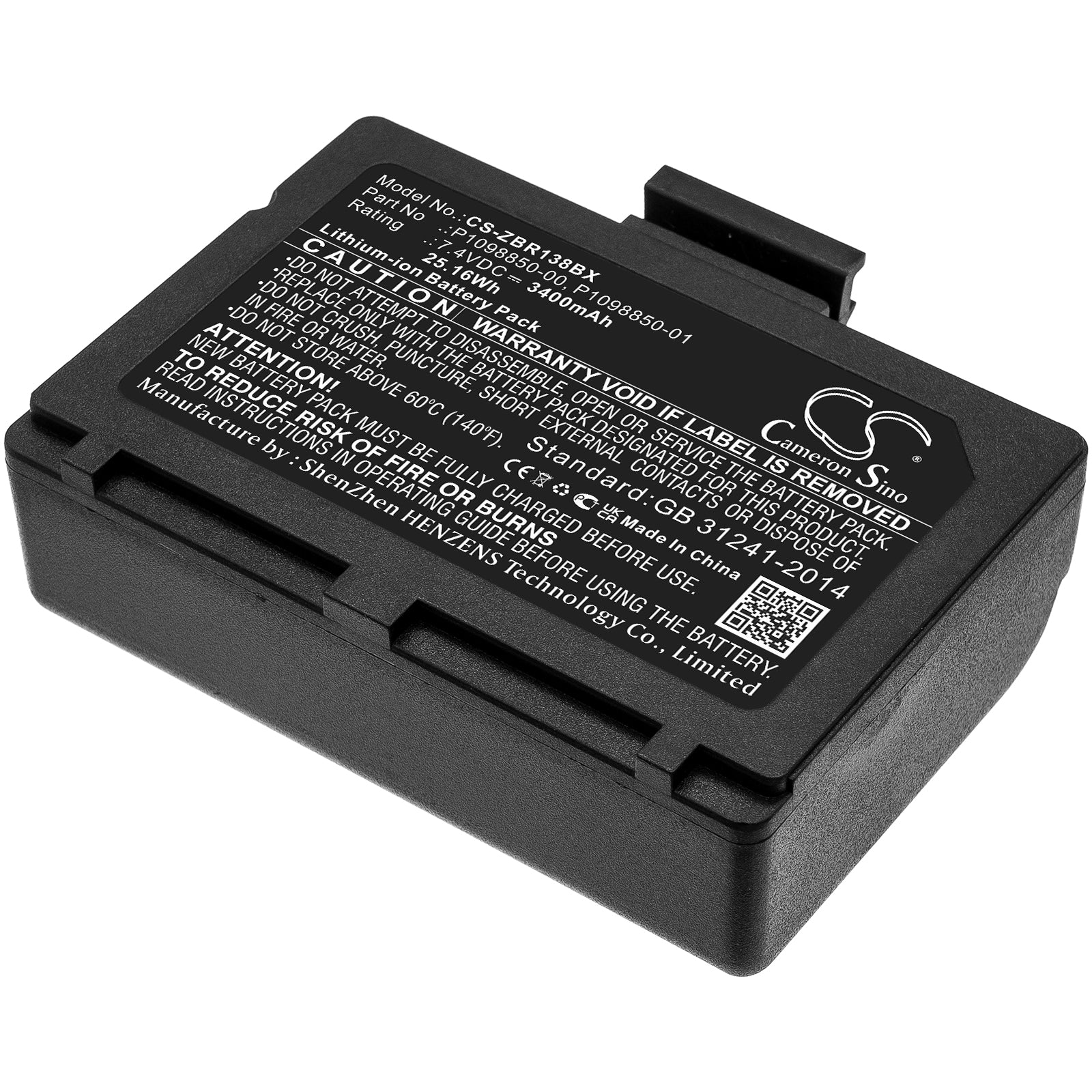 Zebra ZR138 Portable Printer Replacement Battery - 3400mAh 7.4V Li-ion - P1098850-00/01/002, ZR138 Battery