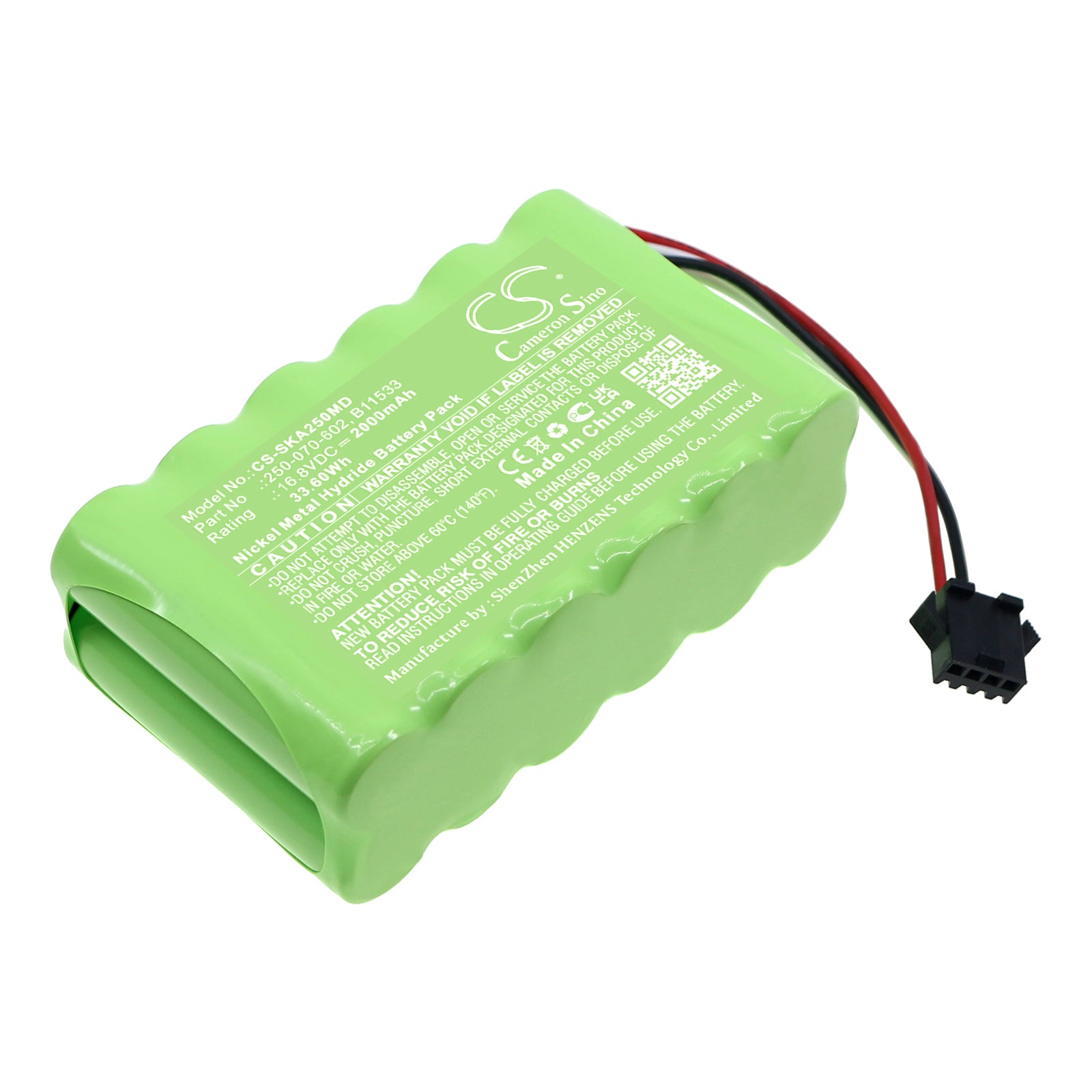 2000mAh Battery for Zede ZD-50C6 Micro Injection Pump, 14.4V Ni-MH Replacement Battery Pack, Size 86.8x51.7x29.1mm