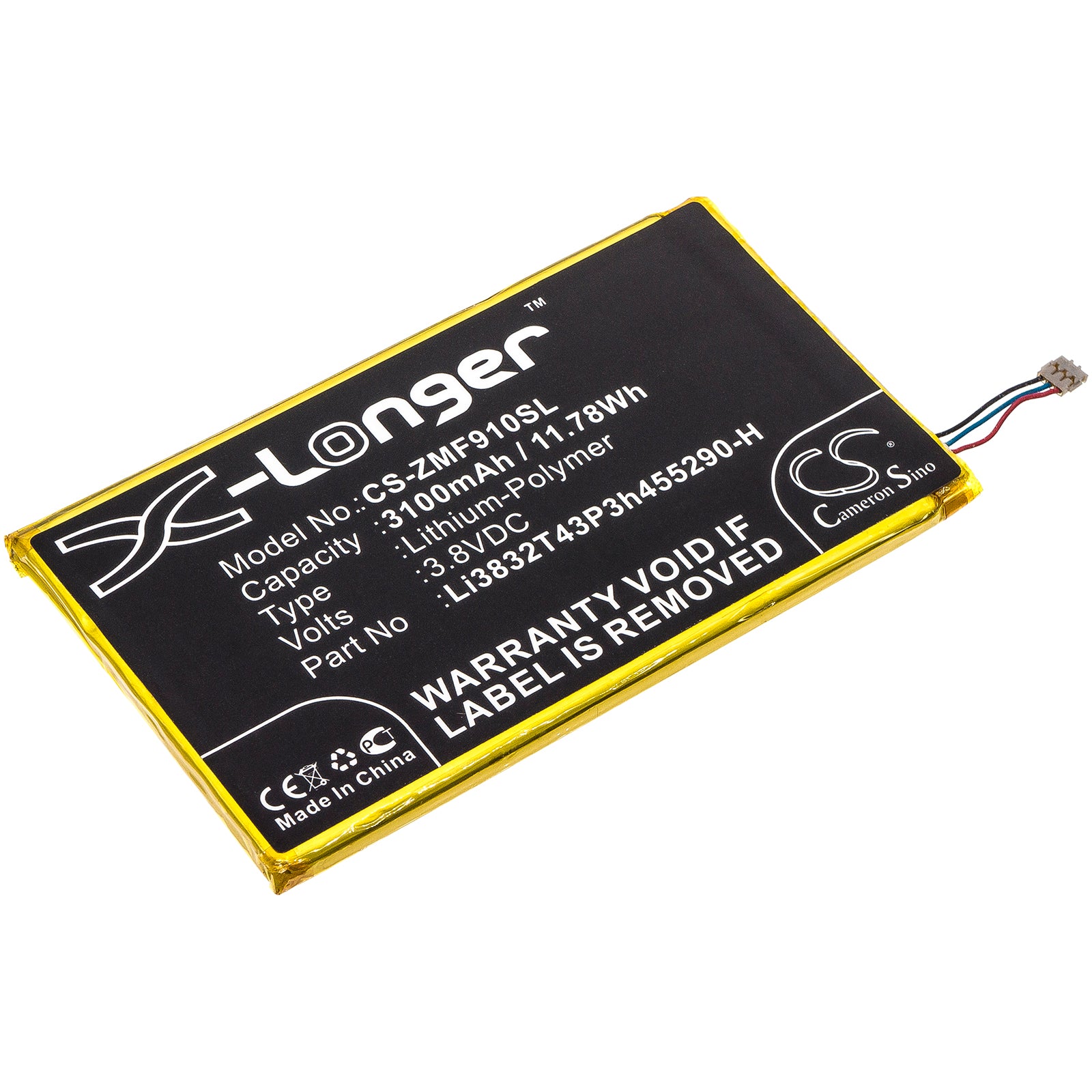 3100mAh Replacement Battery for ZTE MF900 Hotspot, Li-Polymer 3.8V, Li3832T43P3h455290-H