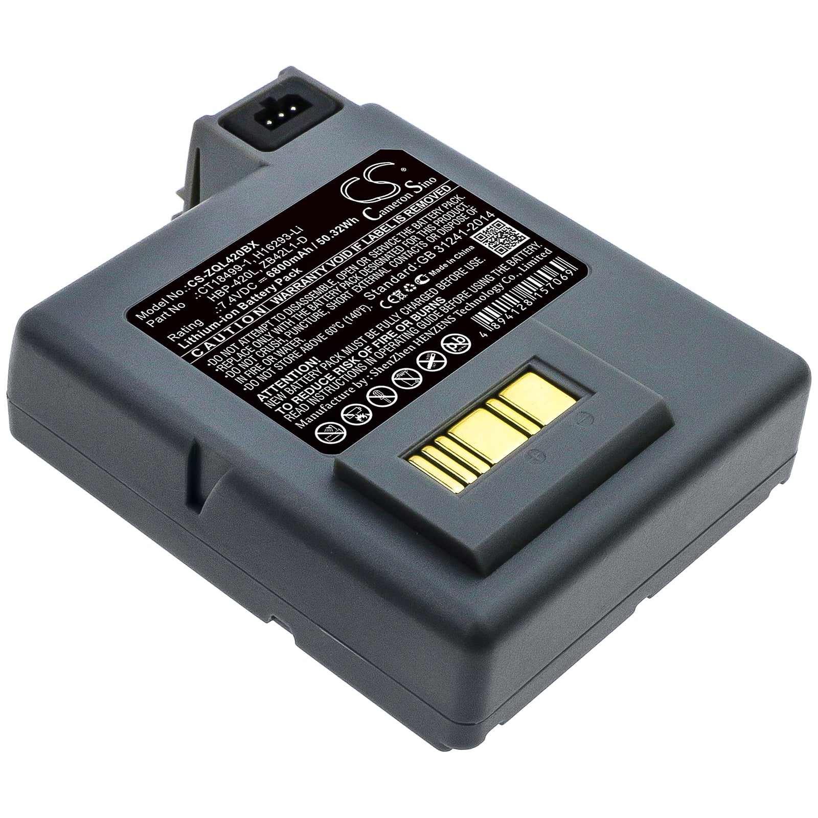 6800mAh Replacement Battery for Zebra P4T RP4T Portable Printer, 7.4V 50.32Wh, CT18499-1