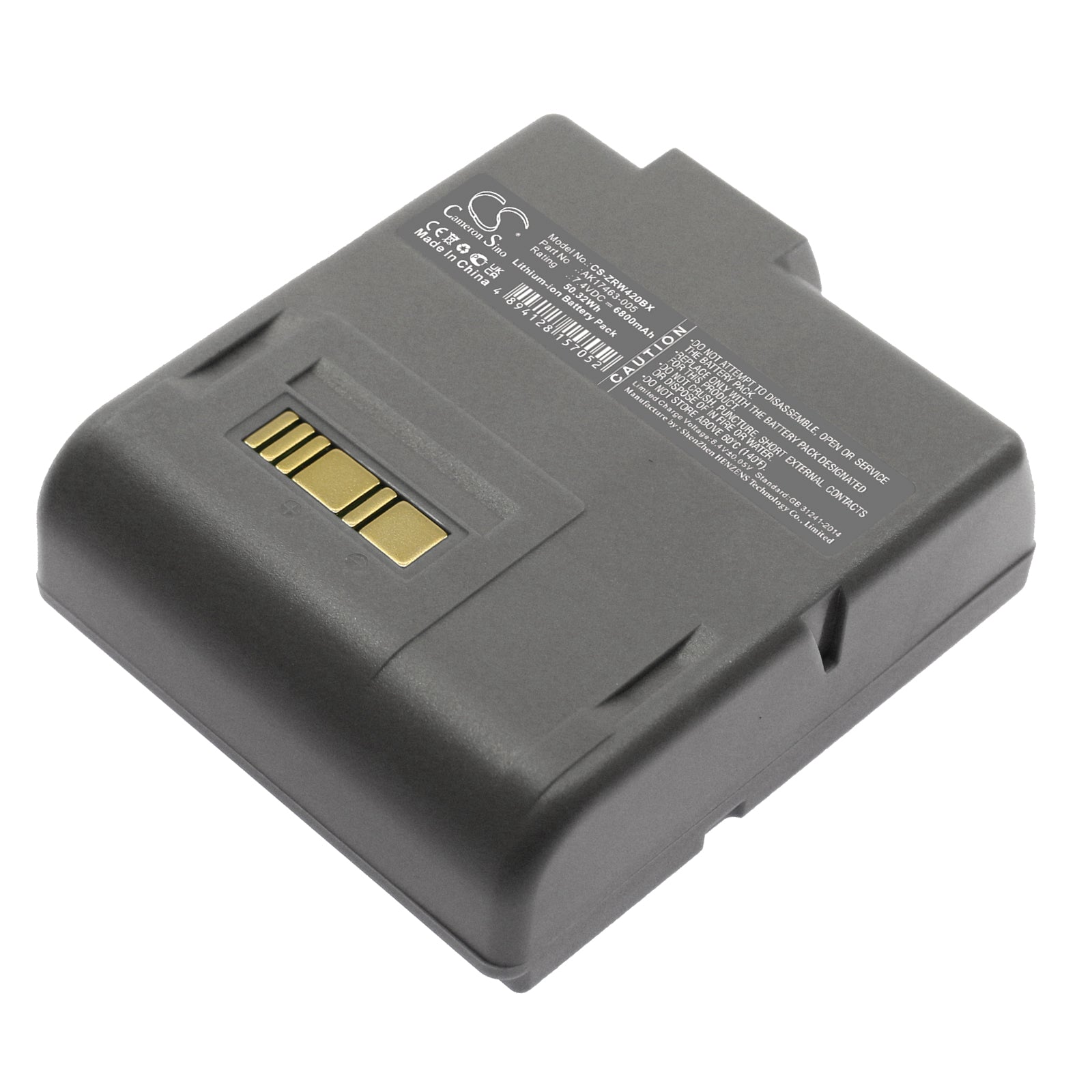 6800mAh Extended Battery for Zebra RW420 L405 Portable Printers - 7.4V Li-ion Replacement AK17463-005 CT17102-2