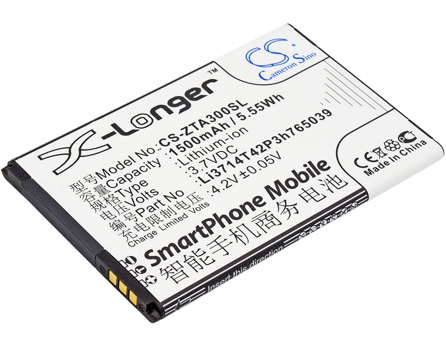 1500mAh Li-ion Replacement Battery for ZTE Blade A3 A5 T220 C341 - 3.7V - Model Li3714T42P3h - Phone Battery