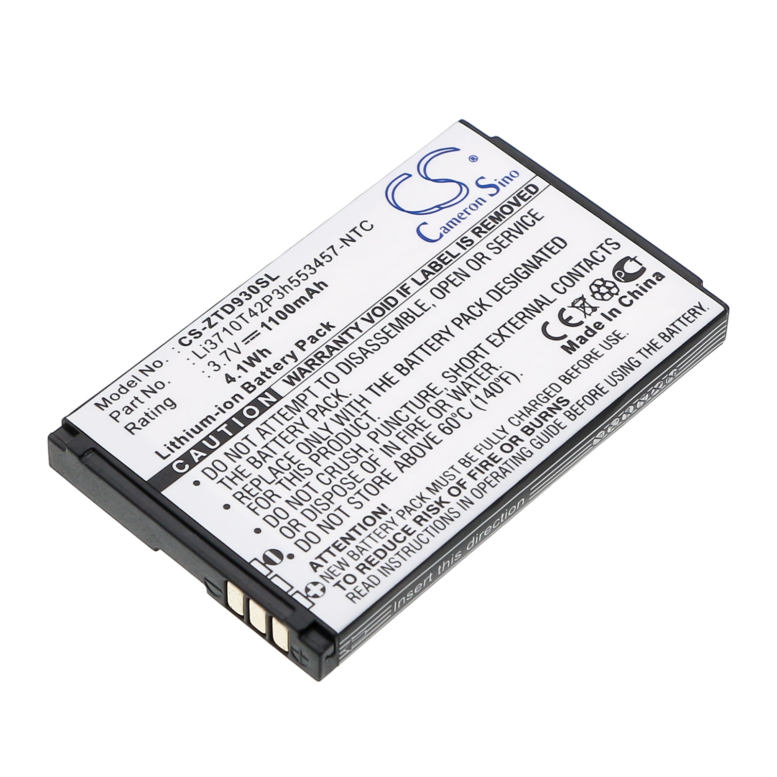 1100mAh Li-ion Replacement Battery for Cricket Chorus D930 & ZTE Chorus, 3.7V, Size: 54.5x33.5x5.5mm