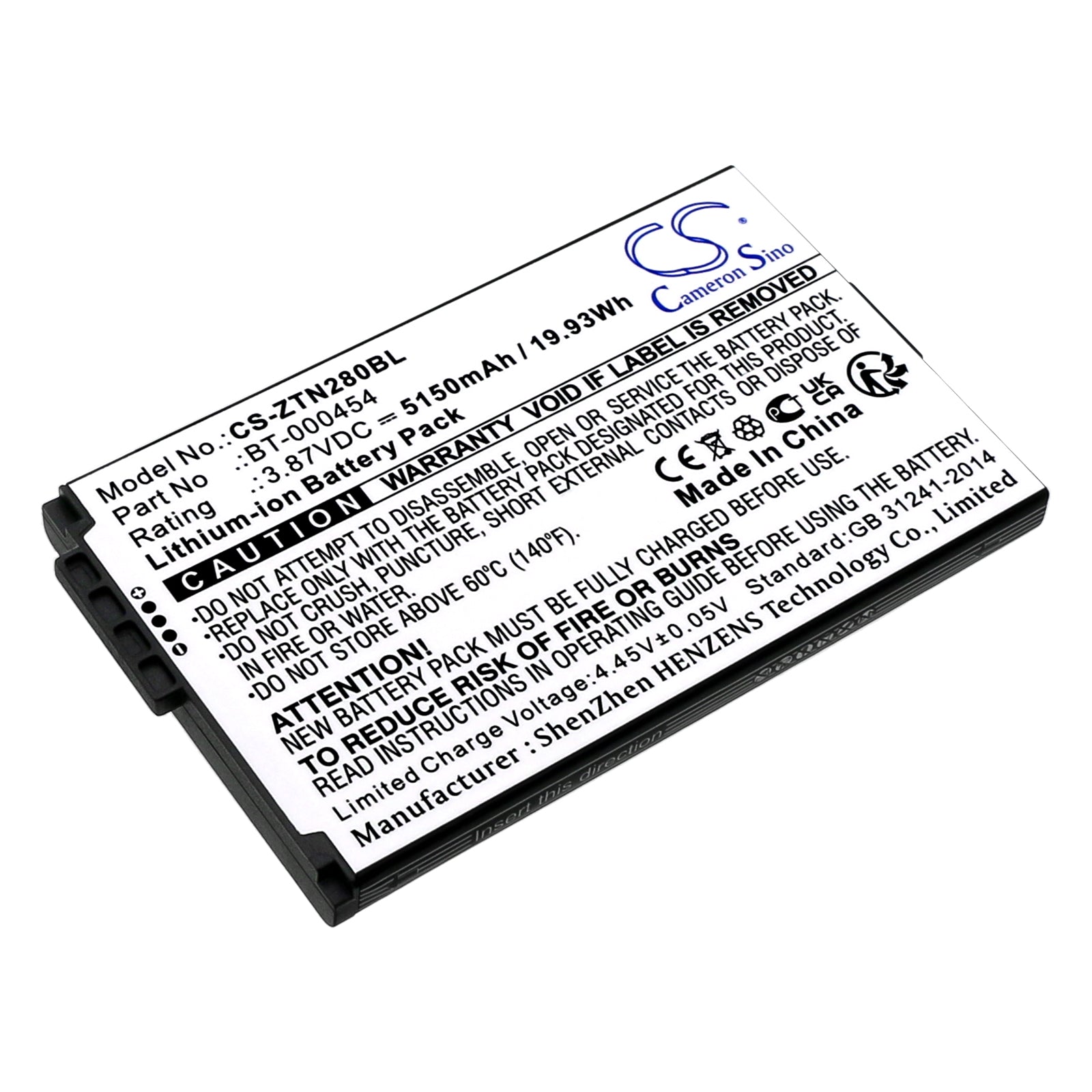5150mAh Extended Life Replacement Battery for Zebra TC15, TN28, U30 Scanners - 3.87V Li-ion, Replaces BT-000454