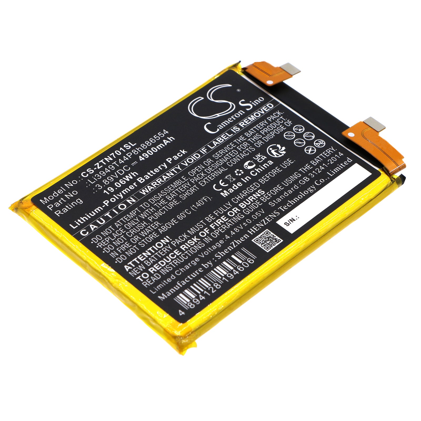 4900mAh Li-Polymer Replacement Battery for ZTE Nubia Z40 Pro/Z40S Pro (NX701J/NX702J) - 3.89V, 19.06Wh