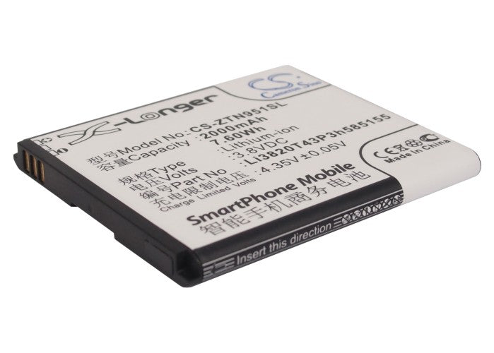 2000mAh Replacement Battery for AT&T Z998, ZTE Warp 4G - 3.8V Li-ion Phone Battery