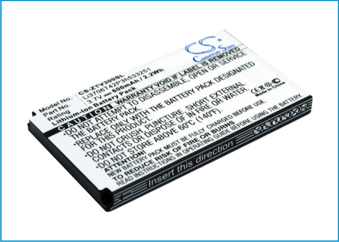 600mAh Battery Replacement for ZTE V190 V260 V270 V280 V290 V300 V617 V716 V717 Smartphone, 3.7V Li-ion Rechargeable