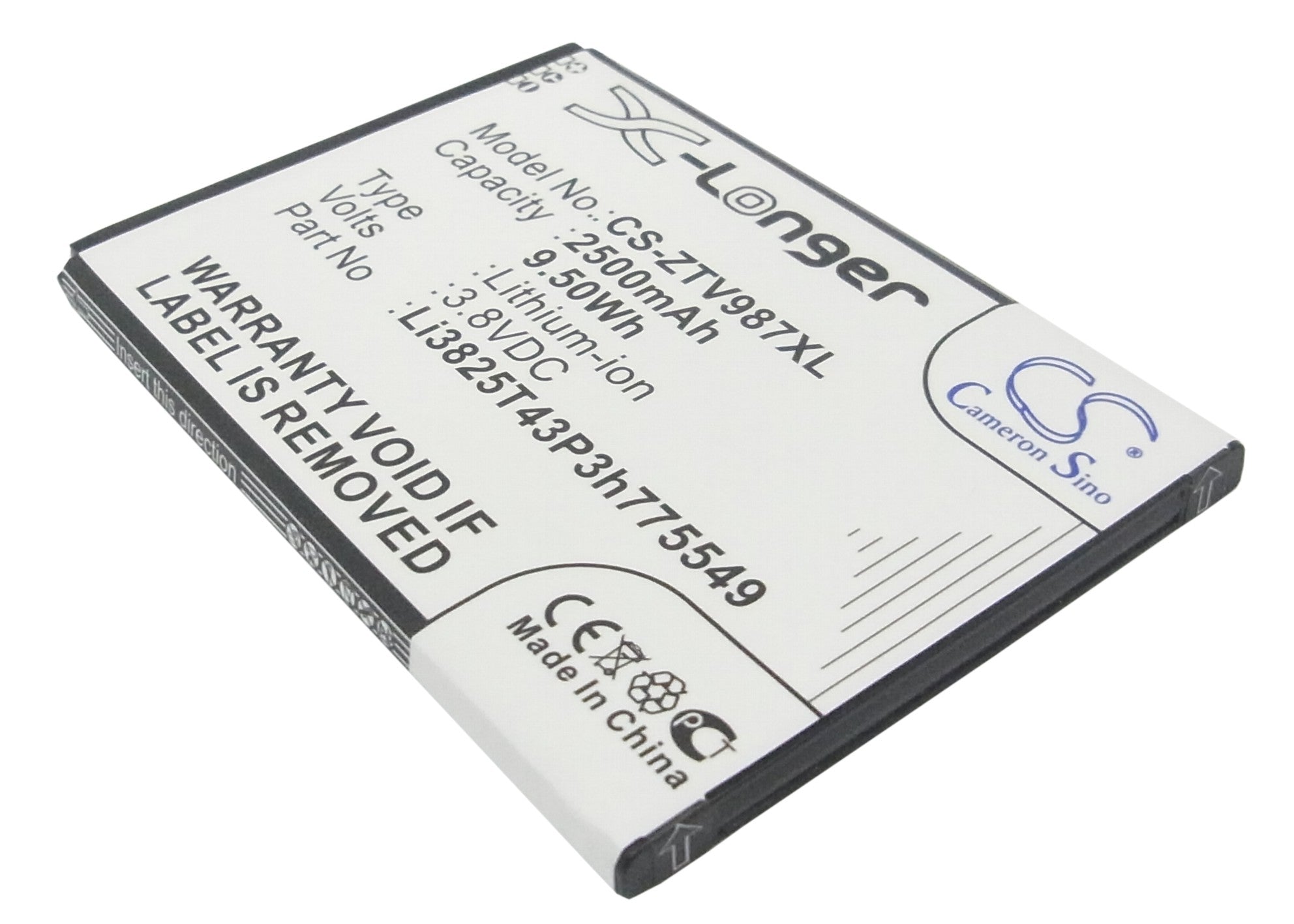 2500mAh Replacement Battery for Amazing A6, ZTE Vital Grand X Quad - 3.8V Li-ion Power Boost