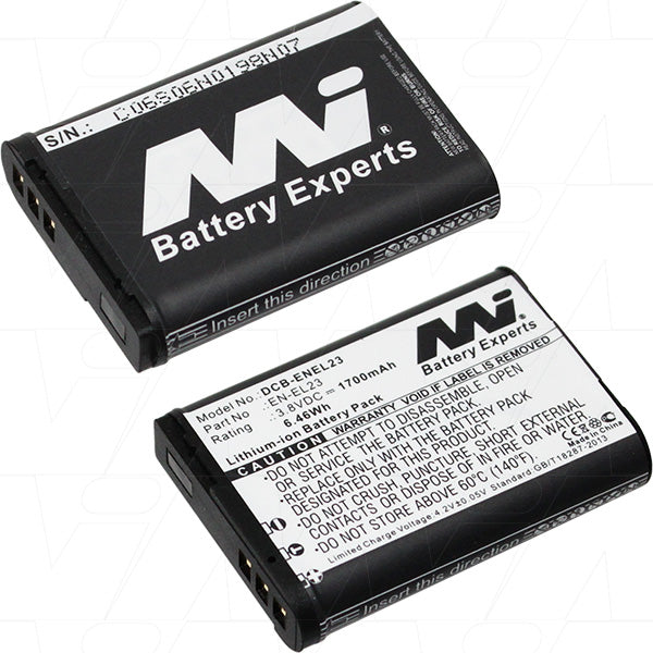 MI Battery Experts DCB-ENEL23-BP1 Professional 1.7Ah Lithium-Ion Camera Battery, 3.8V, 6.5Wh, Compact 34.7x47mm, 32g