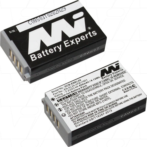 Professional-Grade MI Battery Experts DCB-ENEL24-BP1 Lithium-Ion Digital Camera Battery - 850mAh, 7.2V, 40g, for Extended Shoots