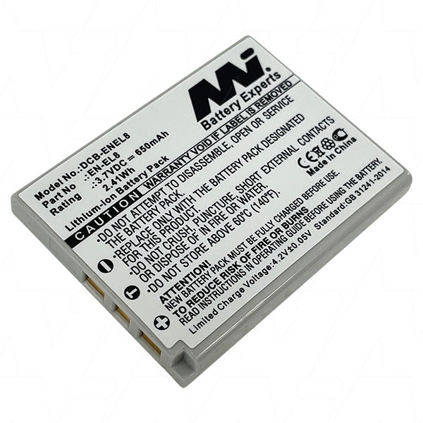 Professional-Grade MI Battery Experts DCB-ENEL8-BP1 Digital Camera Battery - 650mAh, 3.7V Li-Ion, 17g Lightweight for Extended Shoots