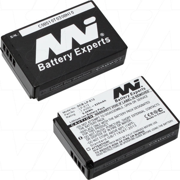 MI Battery Experts DCB-LP-E12-BP1 Professional 820mAh Lithium-Ion Camera Battery for Extended Shooting, 7.4V, 33g Lightweight