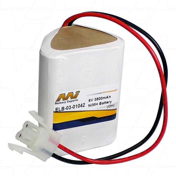 MI Battery Experts ELB-03-01042 6V 3.8Ah NiMH Battery Pack for Medical & Emergency Lighting - Compact, Long-Lasting Power