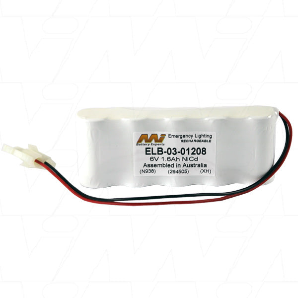 MI Battery Experts ELB-03-01208 6V NiCd Battery Pack for Emergency Lighting & Industrial Control - 1.6Ah, 9.6Wh
