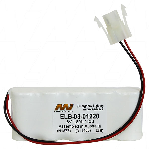 MI Battery Experts ELB-03-01220 6V NiCd Emergency Lighting Battery Pack - 1.8Ah Capacity, 10.8Wh Energy, 5/SC Configuration