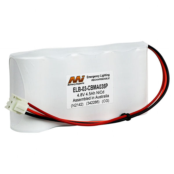 MI Battery Experts ELB-03-CBMA035P NiCd Emergency Lighting Battery - 4.8V 4.5Ah for Exit Signs & Pathways - Rapid Response Backup Power