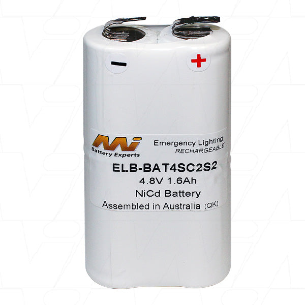 MI Battery Experts ELB-BAT4SC2S2 NiCd Emergency Lighting Battery Pack - 4.8V 1.6Ah, 500+ Cycles, 23x88.8mm