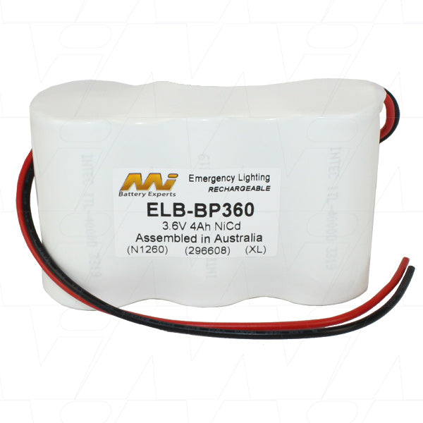 MI Battery Experts ELB-BP360 3.6V 4Ah NiCd Emergency Lighting Battery - 500+ Cycles, -20°C to 45°C, Fast Response