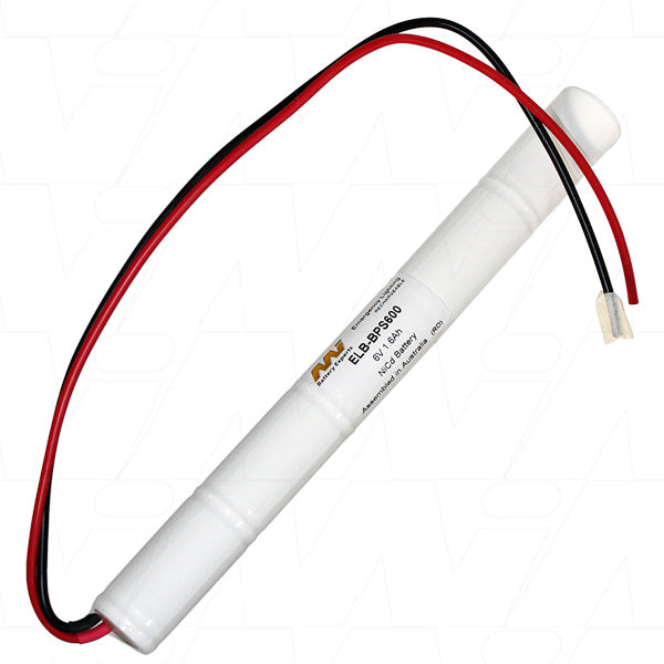 MI Battery Experts ELB-BPS600 6V 1.6Ah NiCd Emergency Lighting Battery Pack - Compact 23mm Profile, 9.6Wh Backup Power