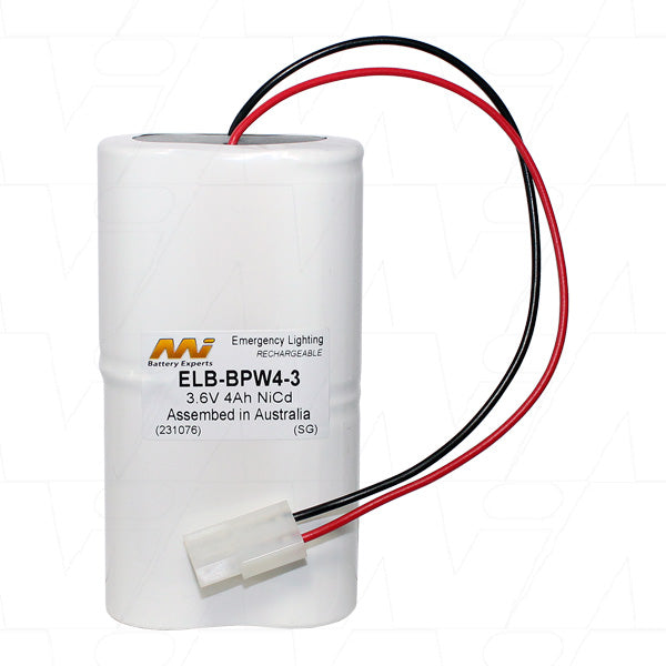 MI Battery Experts ELB-BPW4-3P NiCd Emergency Lighting Battery, 3.6V 4Ah, Professional-Grade for Extended Runtime